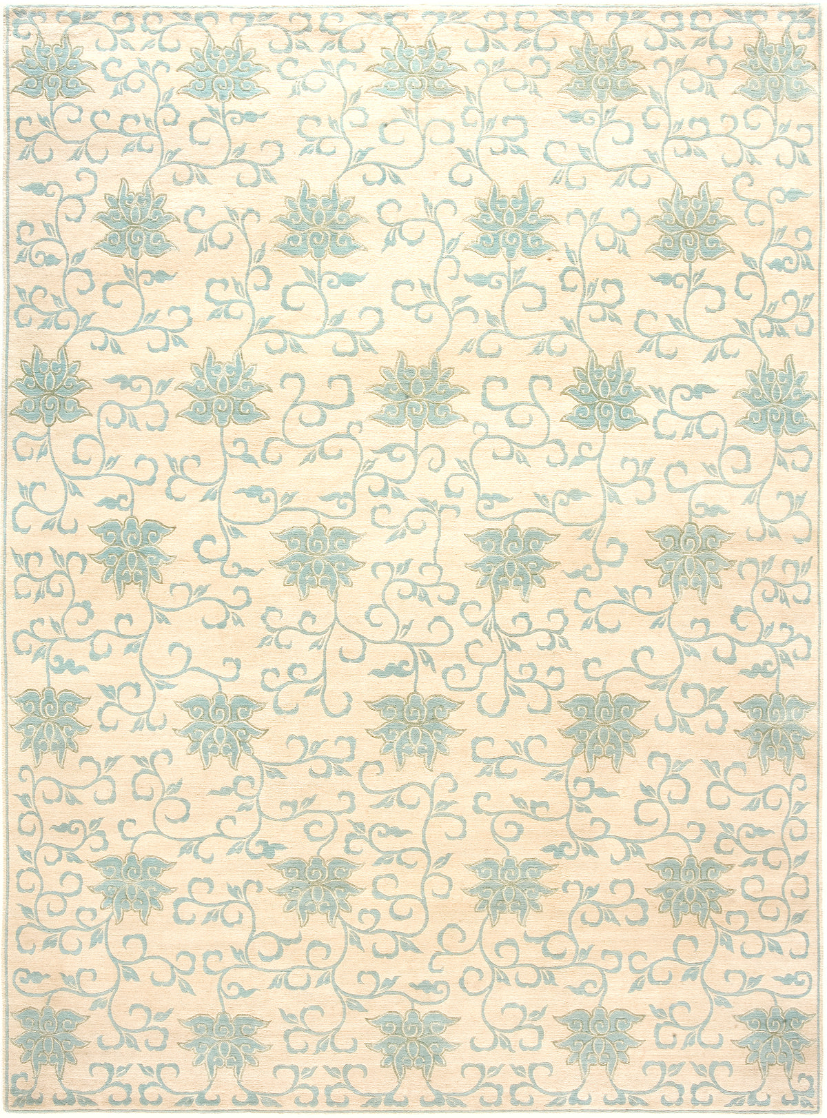 Lotus Wool and Silk Rug Hand-knotted in Nepal