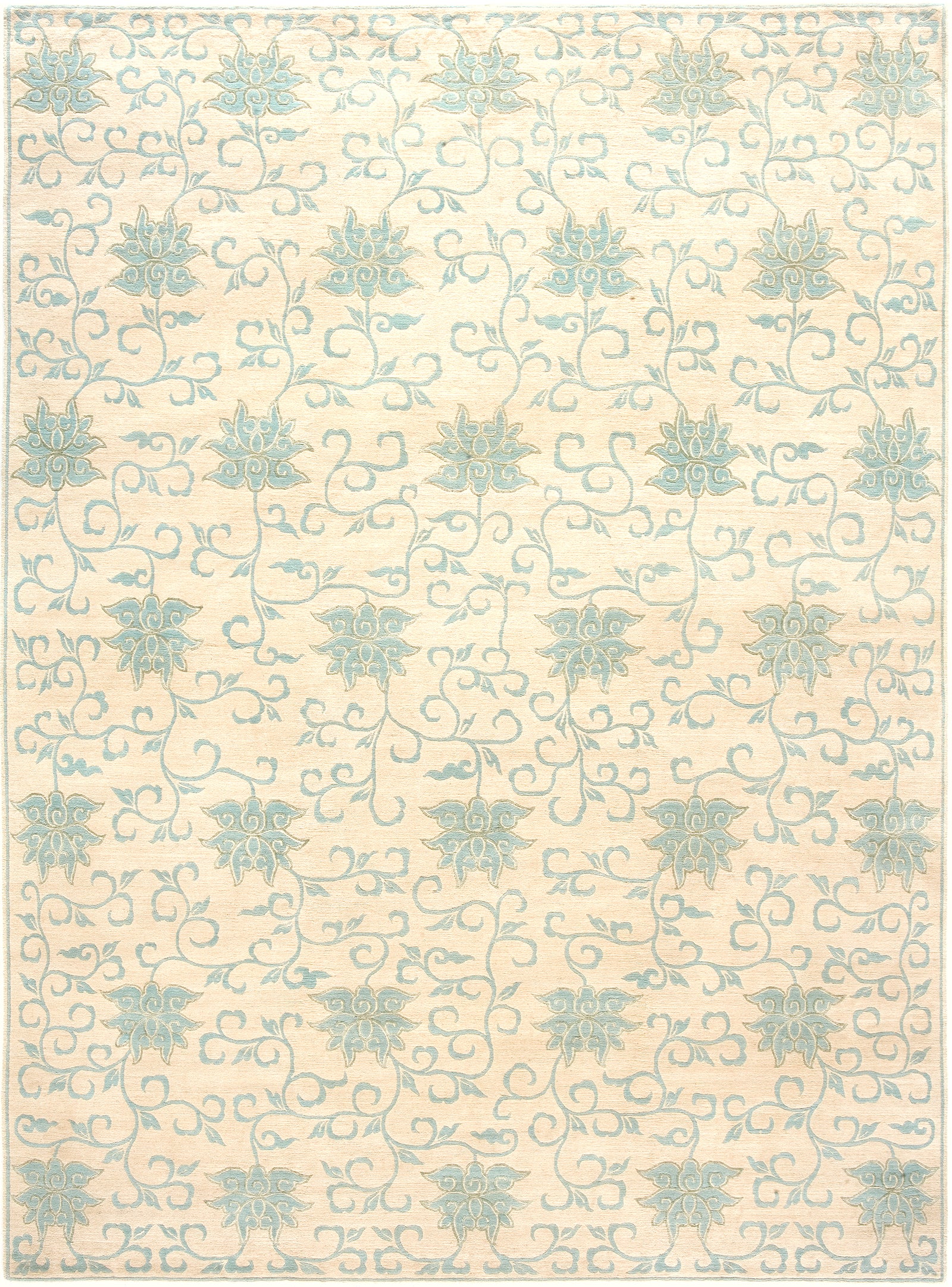 Lotus Wool and Silk Rug Hand-knotted in Nepal