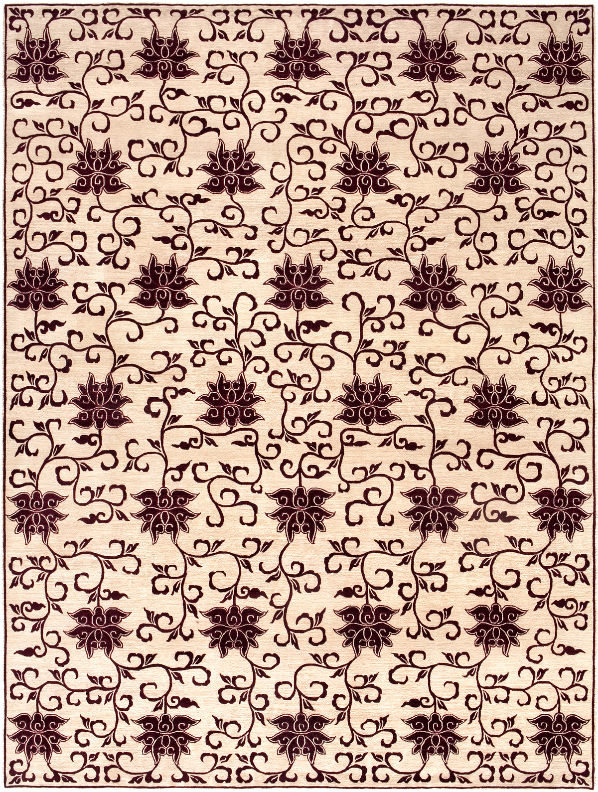 Lotus Wool and Silk Rug Hand-knotted in Nepal